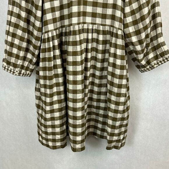NEW Madewell Gingham Collared Puff-Sleeve Mini Dress Sz Medium Brown Tan Plaid C - Picture 9 of 14